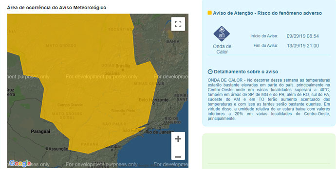 Divulgação INPE - Assis está na área de alerta para onda de calor nesta semana Divulgação INPE - Assis está na área de alerta para onda de calor nesta semana