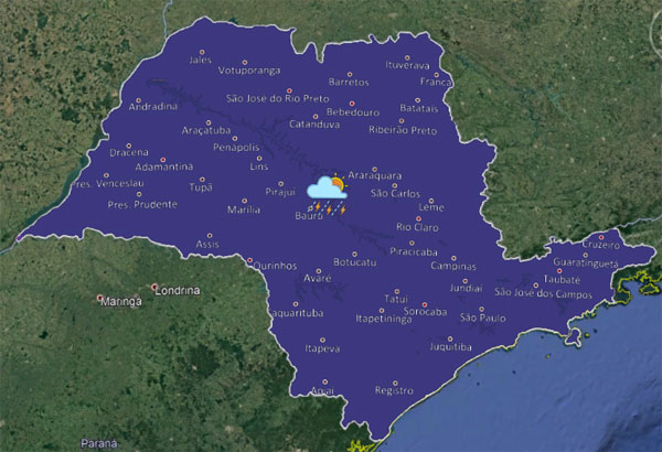 IPMET - Previsão indica pancadas de chuva em todo o estado de São Paulo