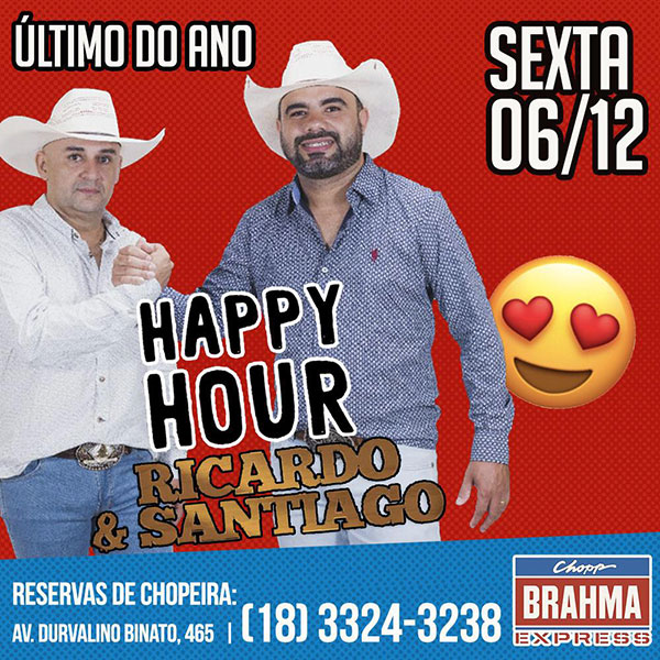 divulgação - A dupla Ricardo e Santiago animará o último Happy Hour de 2019