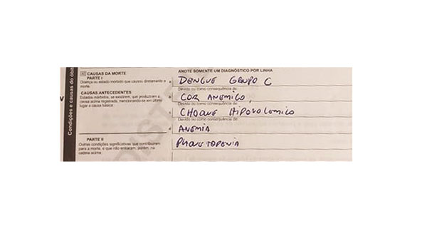 Divulgação - Na declaração de óbito, consta Divulgação - Na declaração de óbito, consta