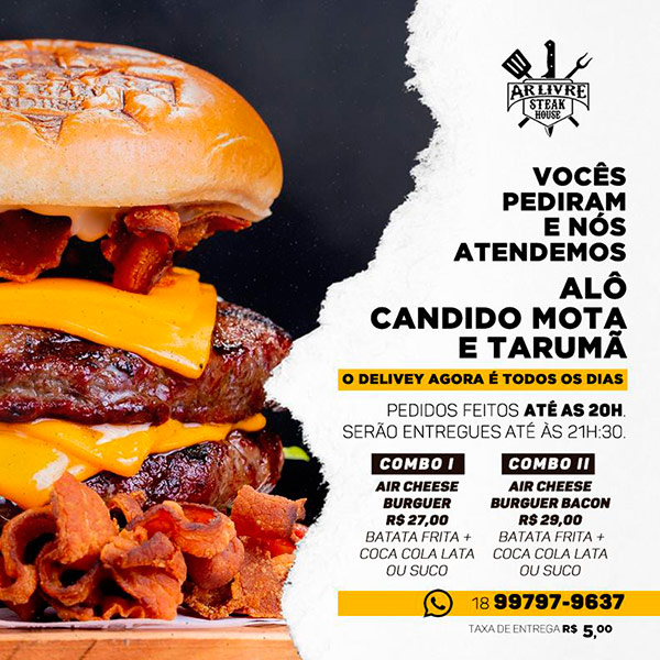 No delivery vocês encontram opções de combos de burguers