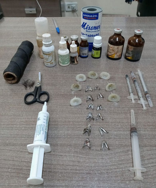 divulgação - Materiais e medicamentos para tratar os animais feridos nas brigas também foi apreendido: crime ambiental divulgação - Materiais e medicamentos para tratar os animais feridos nas brigas também foi apreendido: crime ambiental
