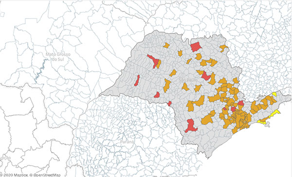 Divulgação - Mapa do Sistema de Monitoramento Inteligente do Governo de São Paulo nesta quarta-feira, 24 de junho Divulgação - Mapa do Sistema de Monitoramento Inteligente do Governo de São Paulo nesta quarta-feira, 24 de junho