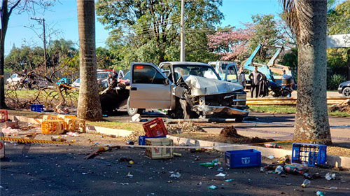 Divulgação - Motorista bate caminhonete em coqueiro na entrada principal de Cândido Mota
