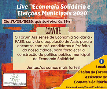 divulgação - Fórum Assisense de Economia Solidária promove live com candidatos à Prefeitura de Assis divulgação - Fórum Assisense de Economia Solidária promove live com candidatos à Prefeitura de Assis