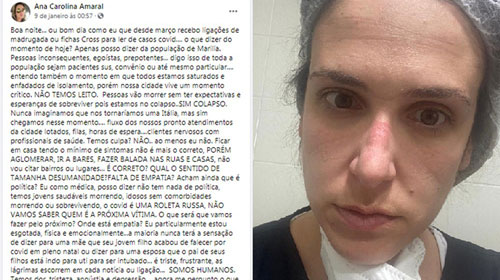 Divulgação - Médica faz desabafo horas antes de paciente com Covid ser transferido por falta de leito em Marília: 'Pessoas vão morrer' Divulgação - Médica faz desabafo horas antes de paciente com Covid ser transferido por falta de leito em Marília: 'Pessoas vão morrer'