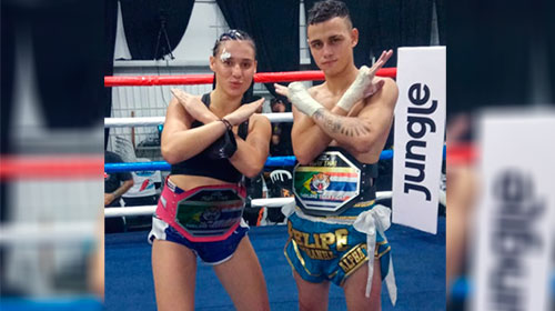 Divulgação - Os atletas Giovana e Felipe trouxeram para Assis dois cinturões na competição Divulgação - Os atletas Giovana e Felipe trouxeram para Assis dois cinturões na competição