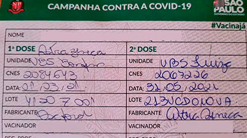 Divulgação - Carteira de vacinação contra a COVID indica lote vencido - Foto: Divulgação (Arquivo)