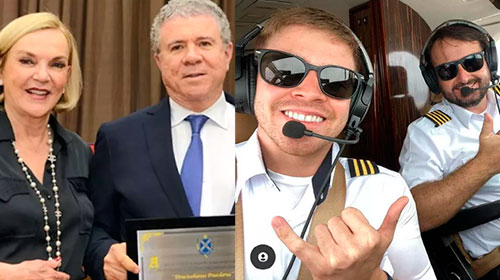 Divulgação - Celso Silveira Mello, a mulher, Maria Luiza Meneguel Silveira Mello, o piloto Celso Carloni e o copiloto Giovani Gulo Divulgação - Celso Silveira Mello, a mulher, Maria Luiza Meneguel Silveira Mello, o piloto Celso Carloni e o copiloto Giovani Gulo