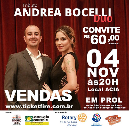 Divulgação - 'Tributo Andrea Bocelli Duo' é atração principal de evento do Rotary Club de Assis Divulgação - 'Tributo Andrea Bocelli Duo' é atração principal de evento do Rotary Club de Assis