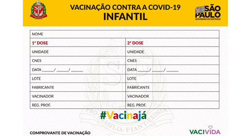 Divulgação - Carteirinha de vacinação contra a Covid-19 infantil no estado de São Paulo — Foto: Divulgação/Governo do Estado de São Paulo