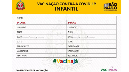 Divulgação - Carteirinha de vacinação contra a Covid-19 infantil no estado de São Paulo — Foto: Divulgação/Governo do Estado de São Paulo Divulgação - Carteirinha de vacinação contra a Covid-19 infantil no estado de São Paulo — Foto: Divulgação/Governo do Estado de São Paulo
