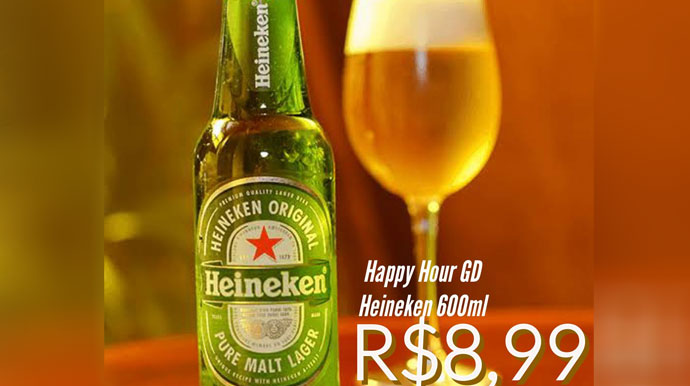Happy Hour no GD oferece Heineken 600ml por apenas R$8,99