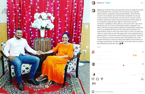 Divulgação - Mensagem de apoio e carinho postada pelo marido de Bruna quando ela estava internada - Foto: redes sociais Divulgação - Mensagem de apoio e carinho postada pelo marido de Bruna quando ela estava internada - Foto: redes sociais