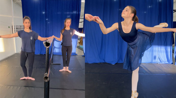 Divulgação - Professora Jéssica Racanelli durante aula de ballet clássico com alunas da escola