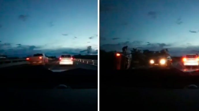divulgação - Vídeo mostra caminhonete em ultrapassagem proibida antes de bater de frente e provocar morte de jovem em Echaporã — Foto: Reprodução divulgação - Vídeo mostra caminhonete em ultrapassagem proibida antes de bater de frente e provocar morte de jovem em Echaporã — Foto: Reprodução