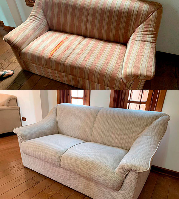 divulgação - Antes e depois de sofá reformado pela Odipa - Foto: Divulgação